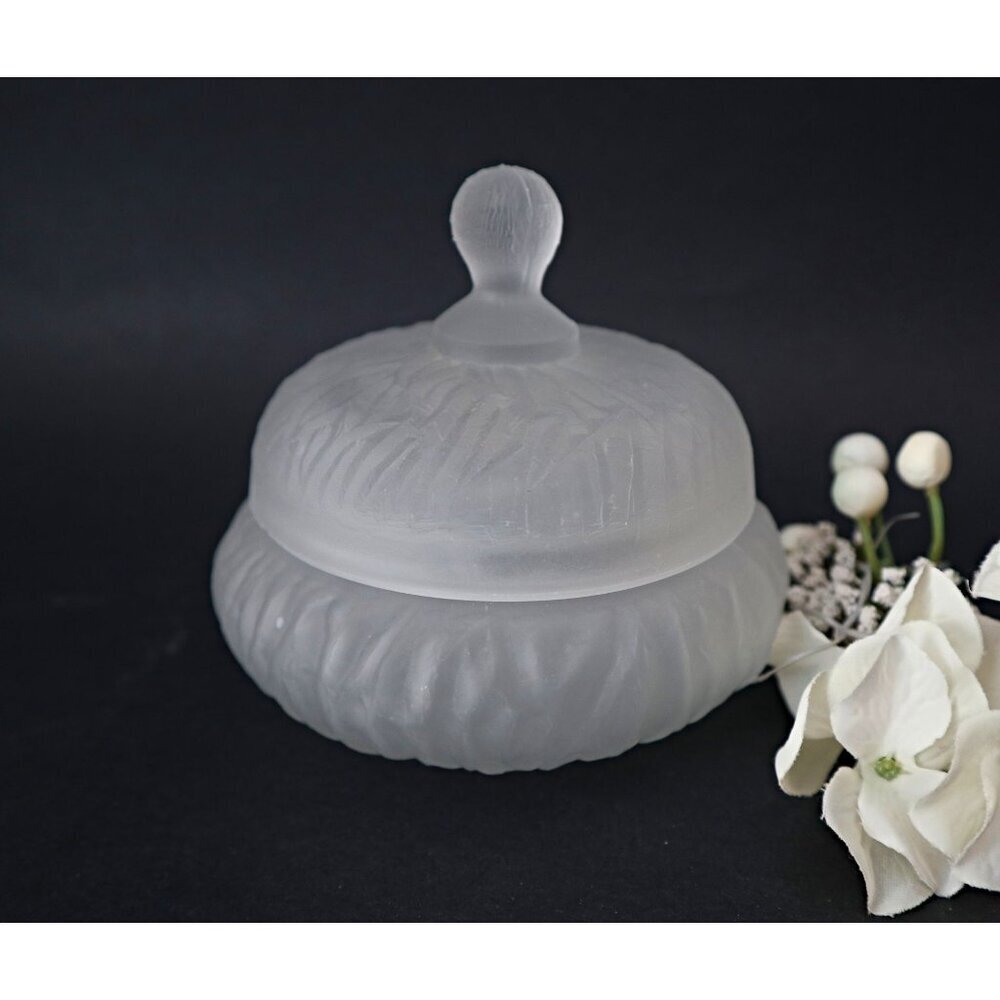Satin Depression Glass Powder Jar Vintage Art Deco Dresser Jar 1930's